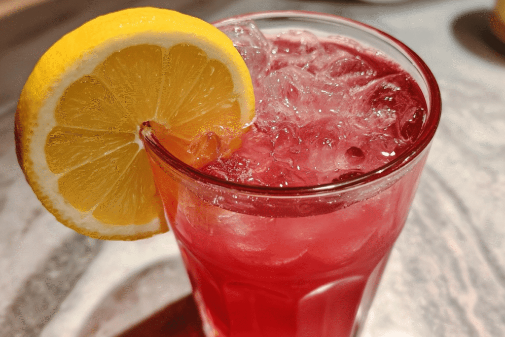 served acv and cranberry juice with lemon