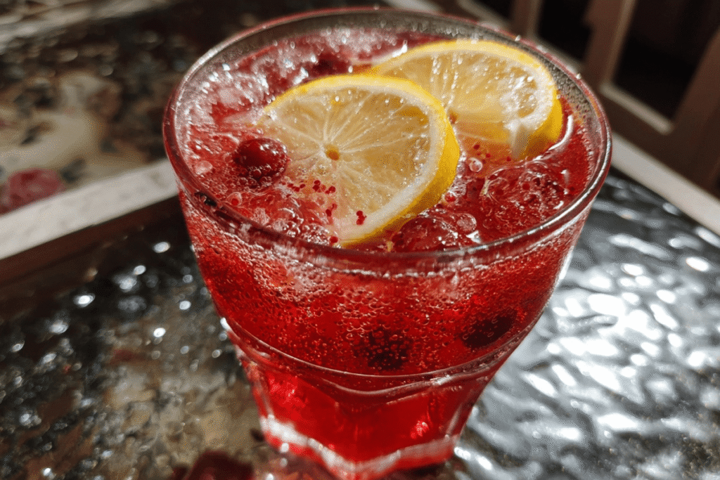 cranberry juice and apple cider vinegar in glass