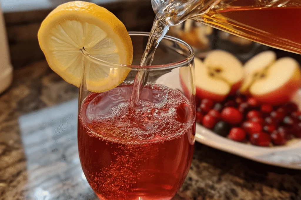 pouring cranberry juice and apple cider vinegar