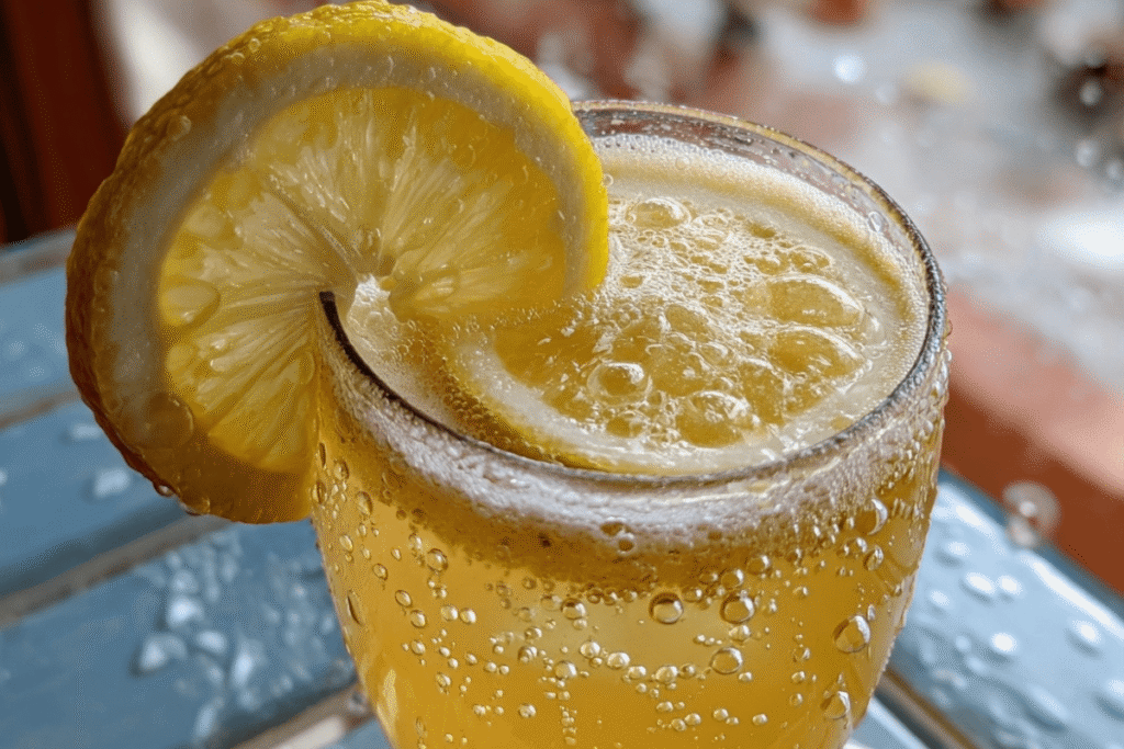 Lemon and apple cider water in a glass