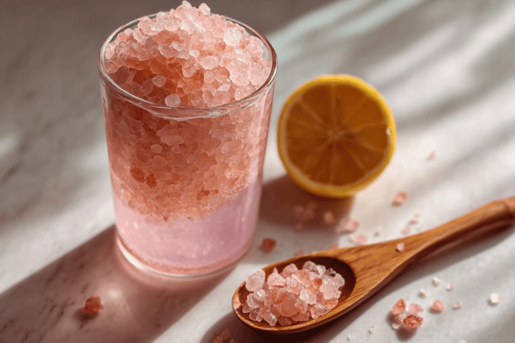 Mixing the pink salt trick recipe in a glass