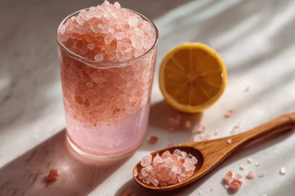 Mixing the pink salt trick recipe in a glass