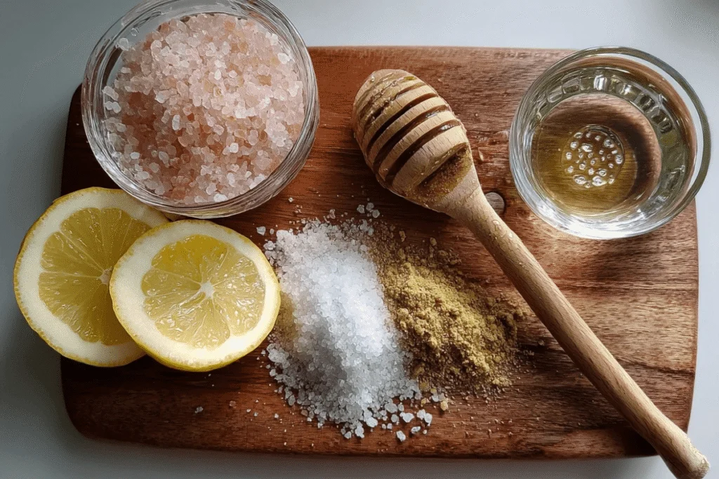 ingredients for the pink salt trick laid out flat
