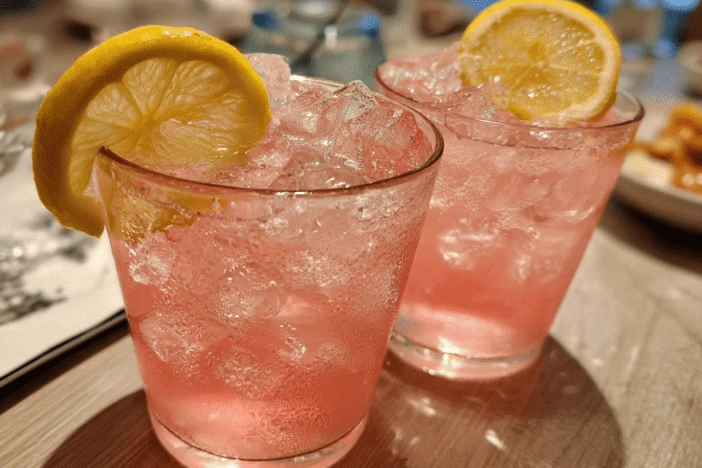 pink salt trick served cold in two glasses with ice