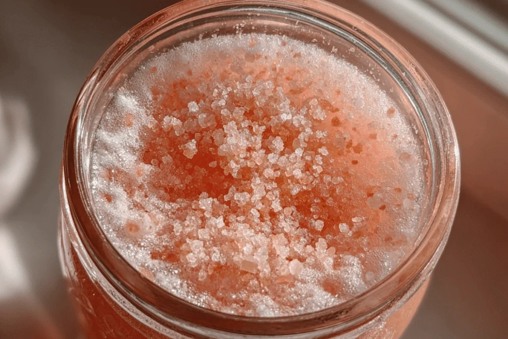stirring the pink salt trick drink in a mason jar