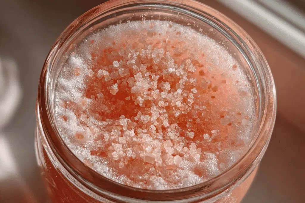 stirring the pink salt trick drink in a mason jar