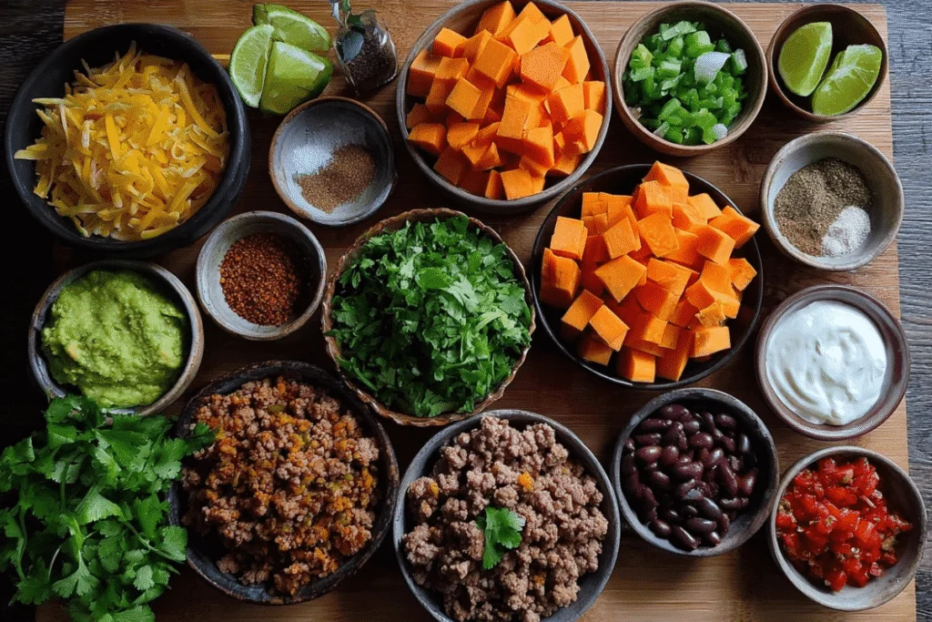 ingredients for sweet potato taco bowl