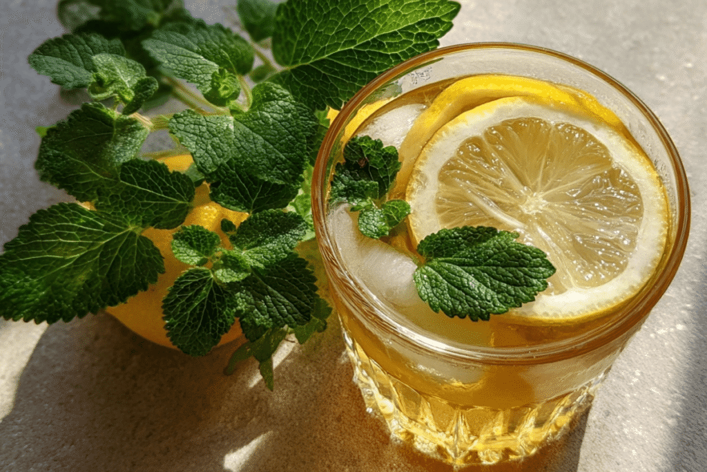 lemon balm for weight loss detox drink in a clear glass