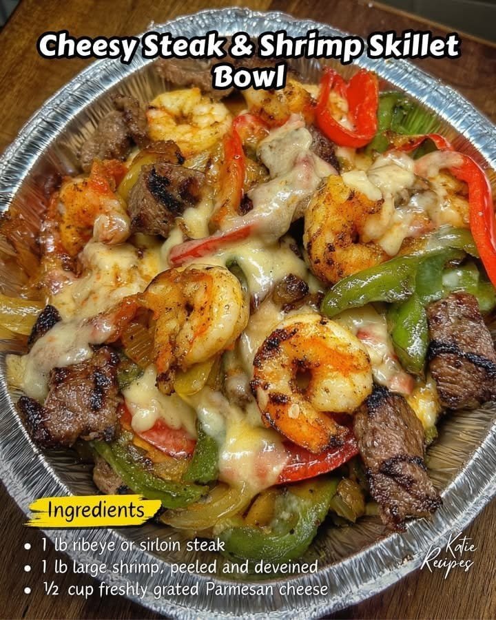 Cheesy Steak & Shrimp Skillet Bowl