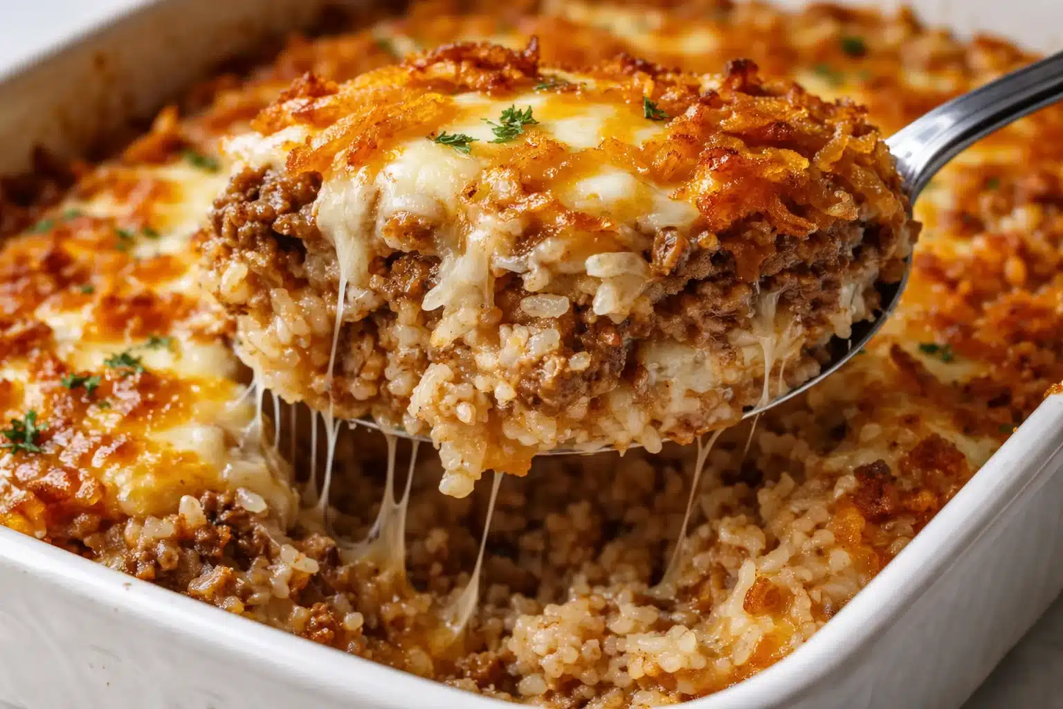 French Onion Ground Beef and Rice Casserole