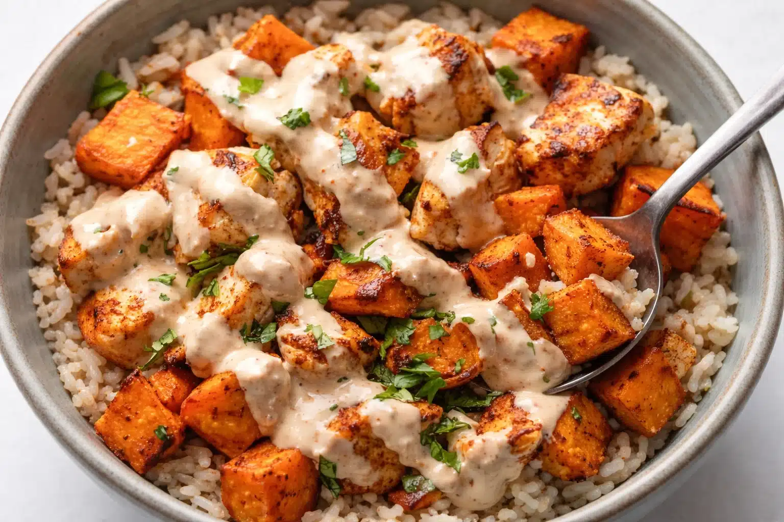 Healthy Chicken & Sweet Potato Rice Bowl
