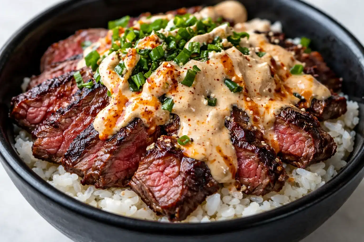 Korean BBQ Steak Rice Bowl with marinated beef and vegetables