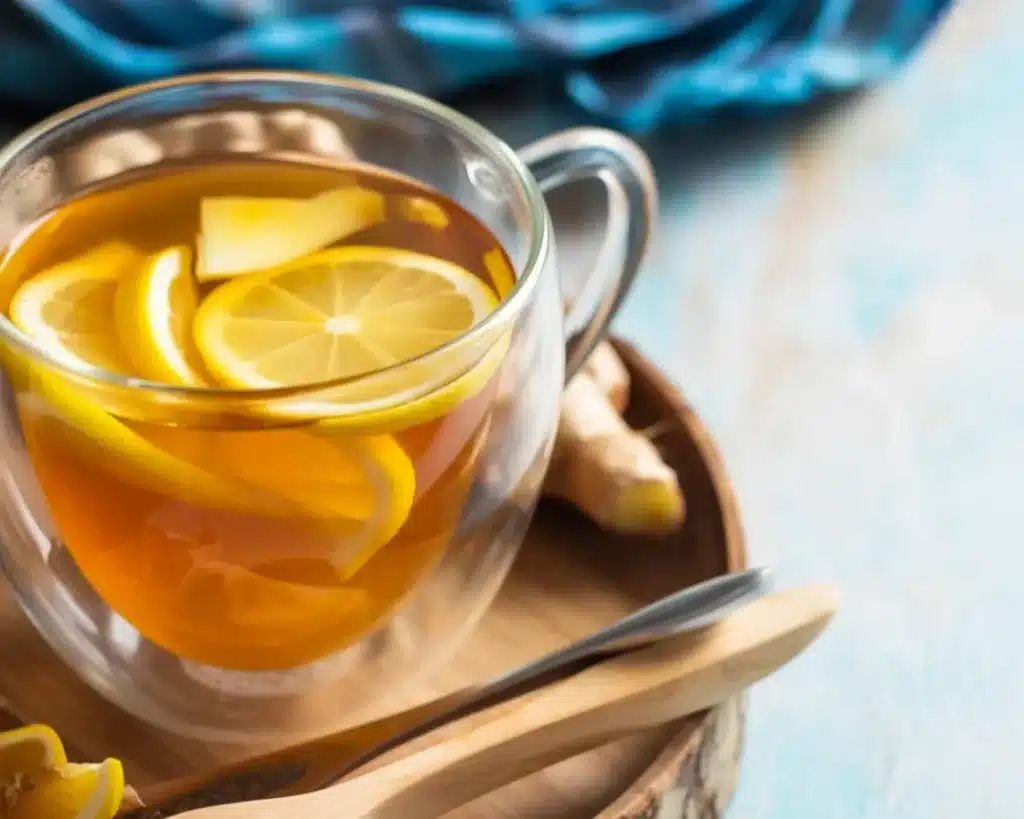 Natural Mounjaro Recipe for weight loss featuring water, lemon, honey, and ginger.