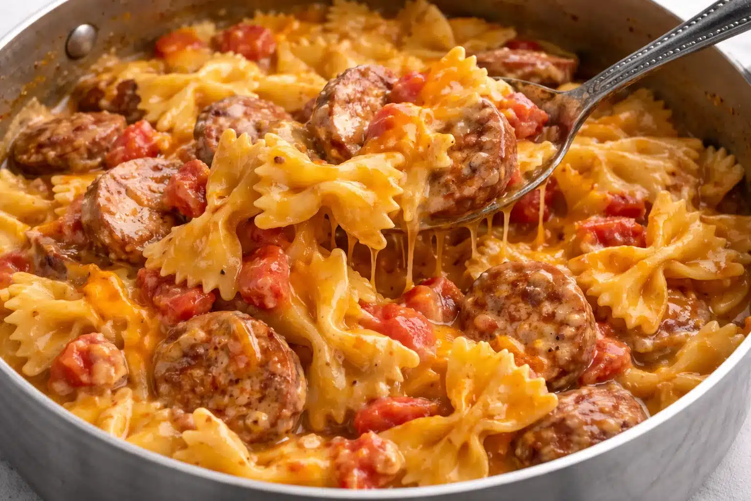 One Pot Creamy Cajun Sausage Pasta served in a bowl