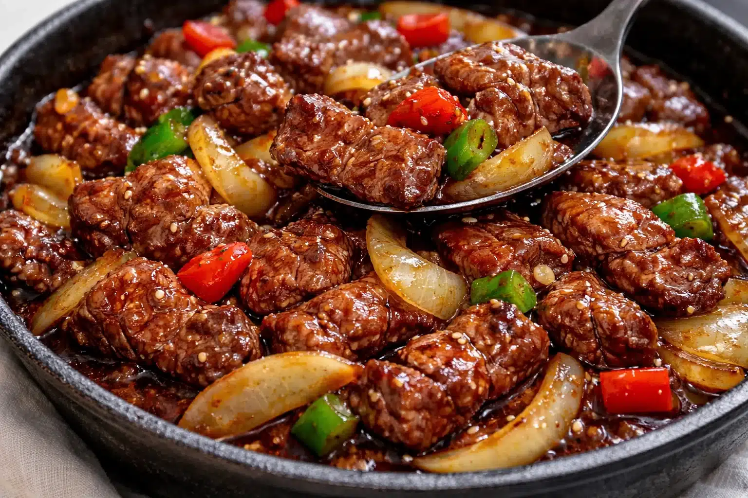 Sizzling Chinese Pepper Steak with Onions