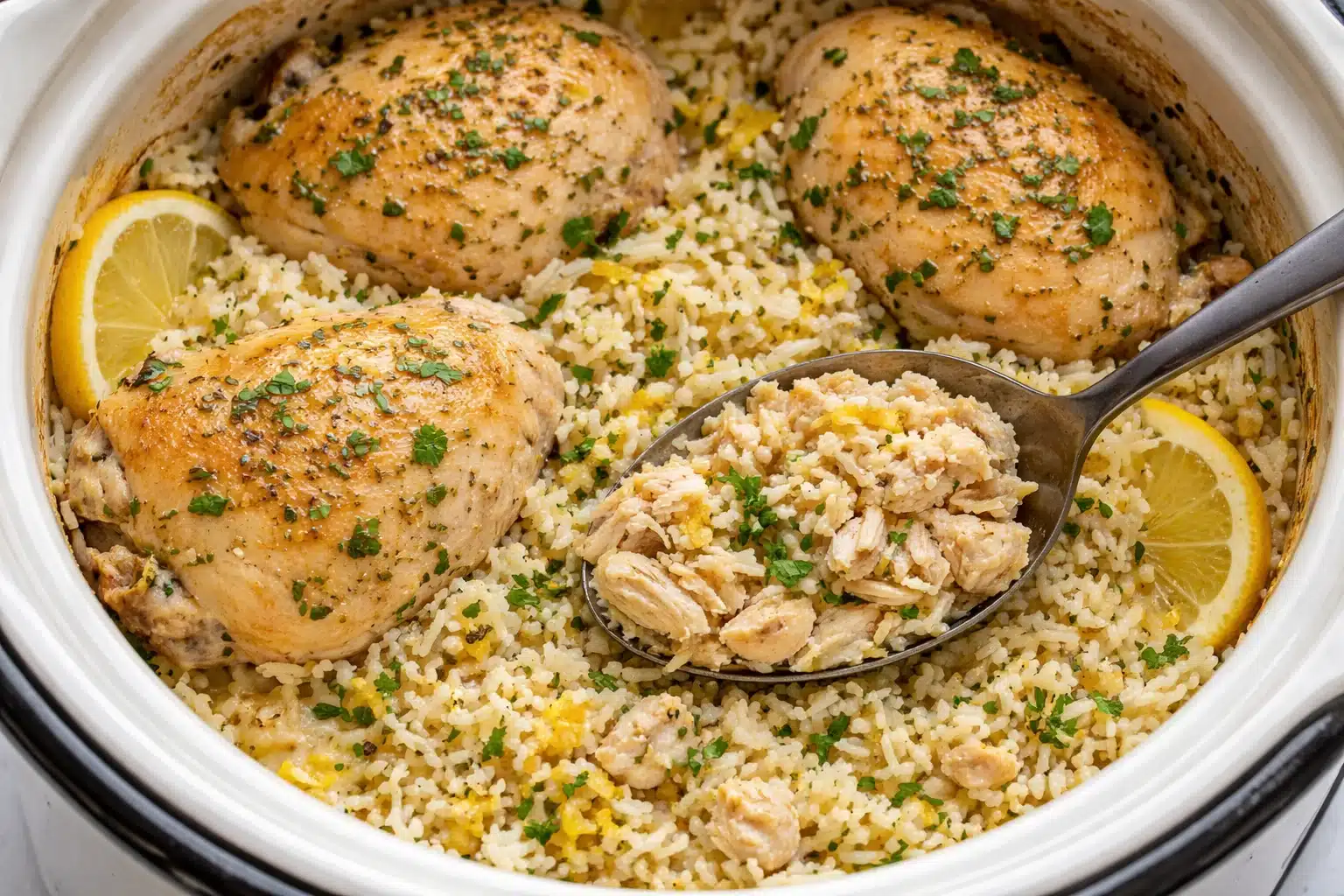 Slow Cooker Lemon Herb Chicken with Fluffy Rice