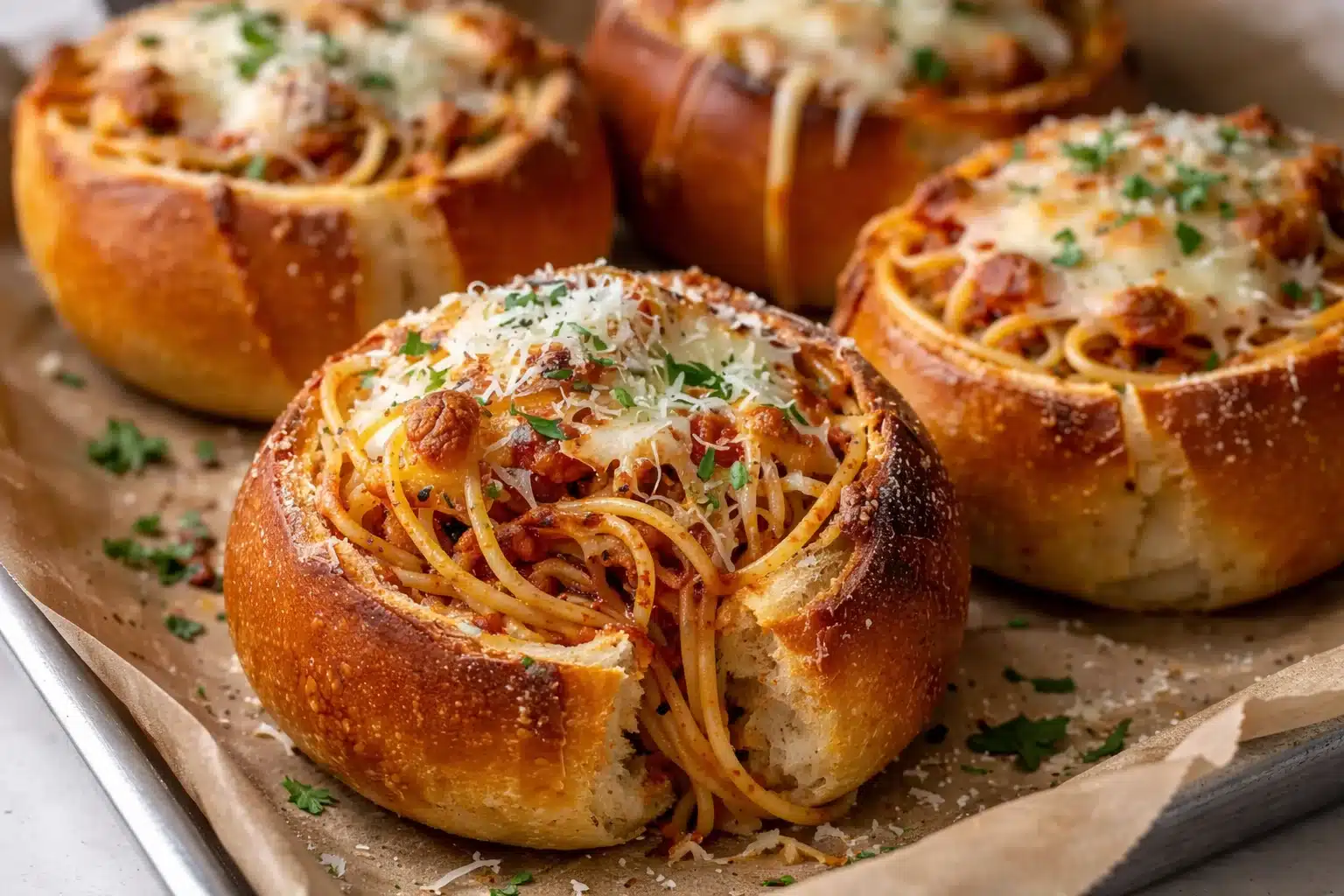 Spaghetti Garlic Bread Bowls
