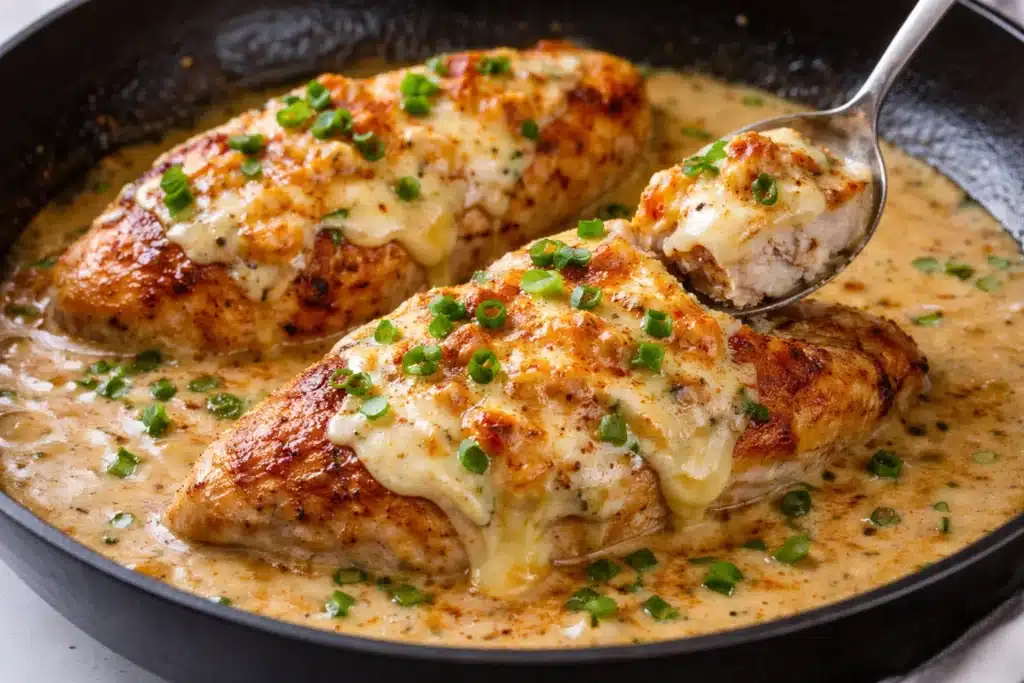 Texas Roadhouse smothered chicken dish with jack cheese
